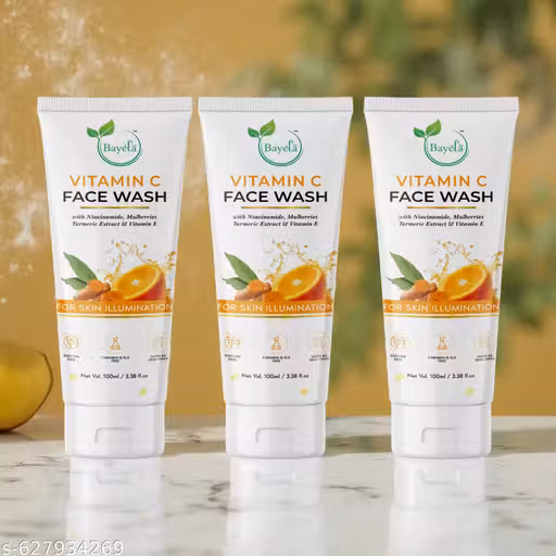 Bayela Vitamin C Face Wash Pack of 3 | Glow-Boosting Cleanser with Turmeric, Niacinamide & Mulberry – 100ml Each