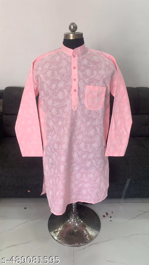 Pink Printed Kurta for Men with Pocket