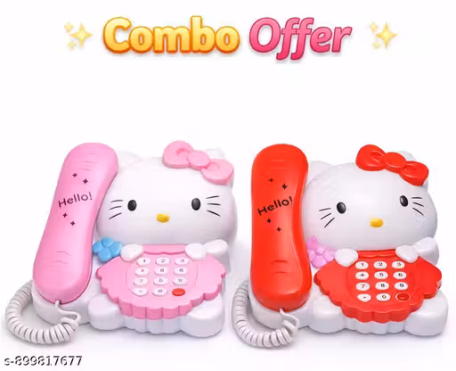 Combo Offer Kids Carton Telephone Toy (2 Pcs) Pink & Red Kitty Phone Set