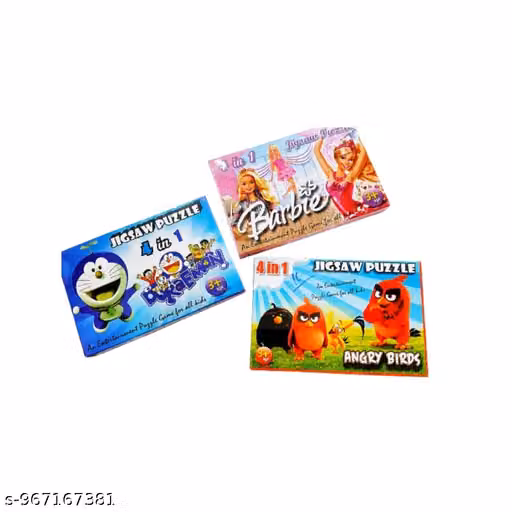 3 in 1 Kids Puzzle Combo Pack | Doraemon, Barbie & Angry Birds Jigsaw Puzzle Set for Children | Educational Toy for Age 3+ Years