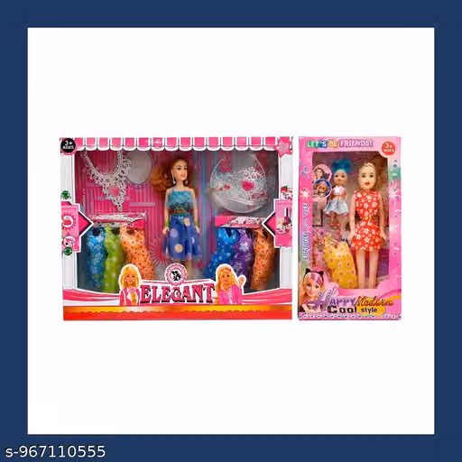 2-in-1 Fashion Doll Combo Set with Dresses, Crown & Accessories for Girls | Princess Doll Toy Gift Set | Age 3+ Years