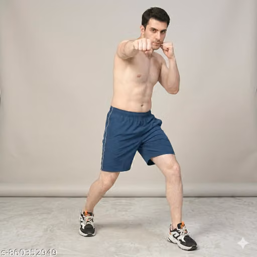 Men's Teal Daily Wear Athleisure Shorts | Relaxed Fit NS Lycra with 2 Secure Side Zip Pockets and Contrast Piping