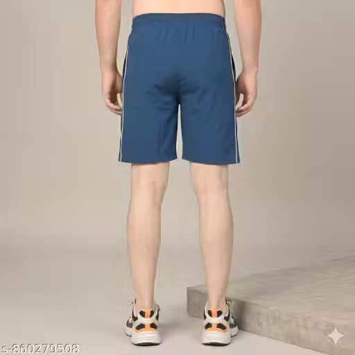Premium Teal Men's NS Lycra Shorts | Relaxed Fit Sports Shorts with 2 Side Zipper Pockets and Stylish White Piping