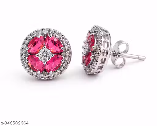 Premium American Diamond Pink Floral Stud Earrings for Women | Anti Tarnish & Skin Friendly