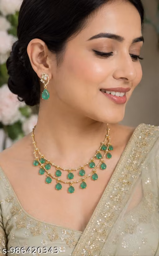 Luxury mint American Diamond Necklace Set with Matching Earrings