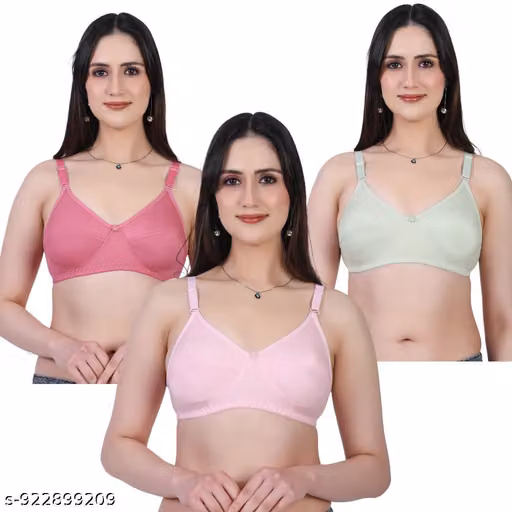 Stylish Women Solid Cotton Bra Set | Non-Padded Non-Wired Everyday Comfort Bras (Pack of 3)