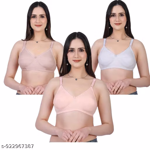 Stylish Women Solid Bra Set | Non-Padded Non-Wired Cotton Bras for Everyday Use (Pack of 3)