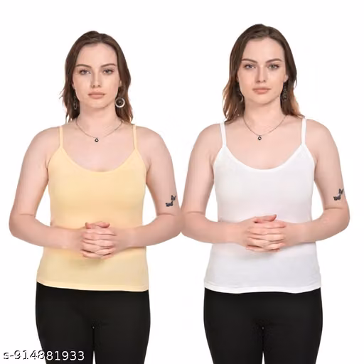 Women Solid Cotton Camisole Combo Pack of 2 (Yellow & White) Comfortable Daily Wear Tank Tops