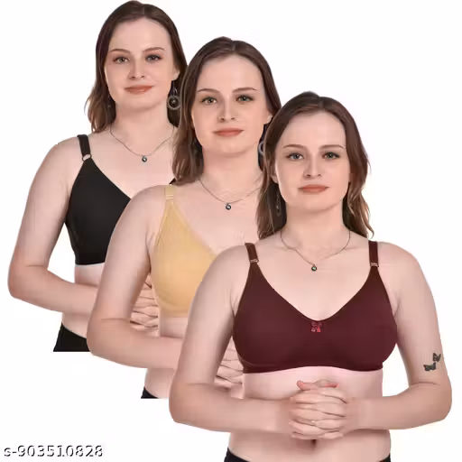 Women Solid Non-Padded Everyday Bra Combo Pack of 3 (Black, Skin, Maroon)