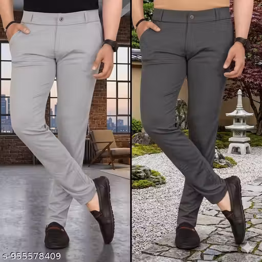 Men's Stretchable Casual Trouser | Slim Fit Pants Pack Of 2