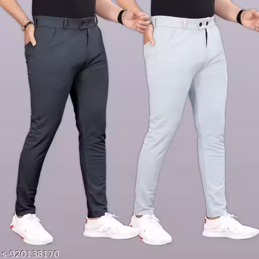 Pack of 2 Men Regular Fit Multicolor Lycra Trousers