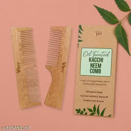 Pack of 2 Kacchi Neem Comb | Original Neem Wooden Comb | Neem Hair Comb