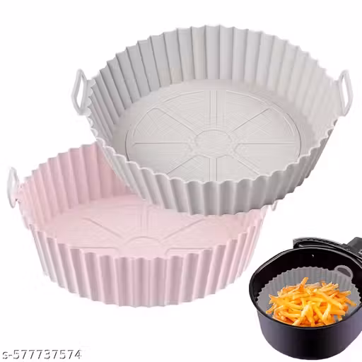 Pack of 3 Silicone Air Fryer Liners | 8-Inch Round Reusable Non-Stick Baking Trays with Handles | Heat-Resistant Silicone Inserts for 3L–6.5L Air Fryers – Easy to Clean, Dishwasher Safe