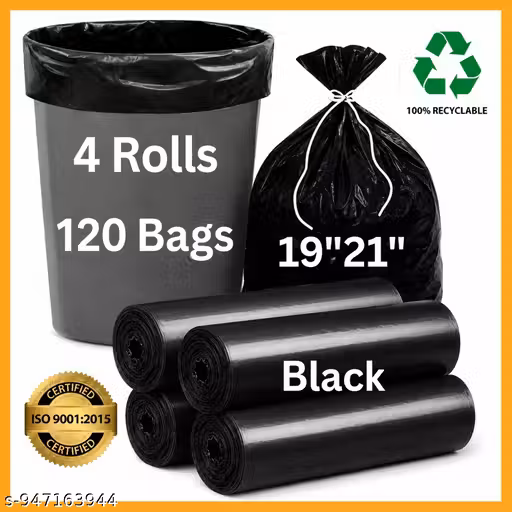 Garbage Bag Medium Size 19x21 | Dustbin Bag Pack of 4 Rolls | 120 Bags Black Dustbin Plastic Bag