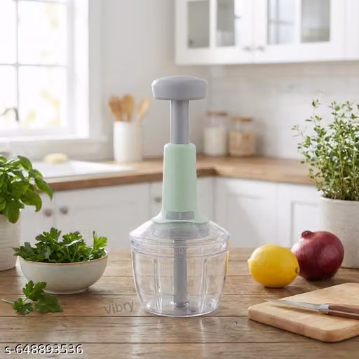 Vibry 1100 ML Handy Push Chopper Vegetable & Fruit Cutter, Special Cutter for Onion Chopper, with 5 Stainless Steel Blade and Pull Cord Technology