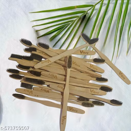 Vibry Toothbrush Bamboo Toothbrush Wooden Brush Charcoal Bristles Oral Pack of 20