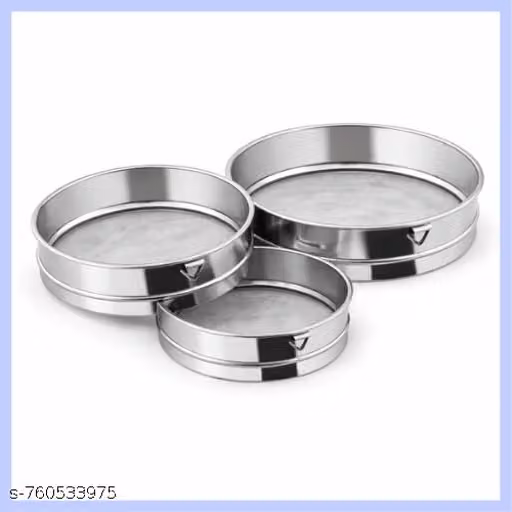 Stainless Steel Atta Chalni / Flour Sieve Set | Kitchen Strainer for Atta, Maida, Rice & Baking (Pack of 3) (Size 20cm,18cm,16 cm)