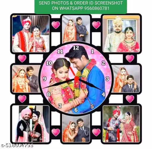 giftkartbymahi MDF wooden Customized Personalised photo collage clock laminated