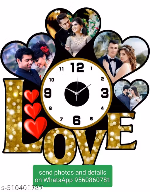 giftkartbymahi love clock MDF wooden Customized personalised photo collage clock 2mm 12x12 inch