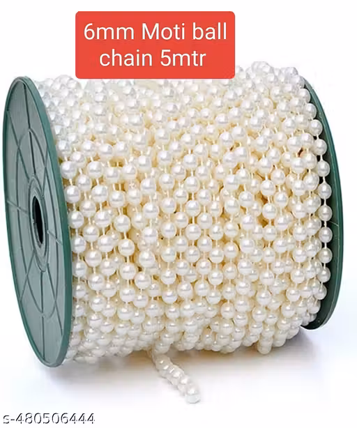 giftkartbymahi 5 Mtrs Artificial Pearls Beads Moti Pearls Beads Chain for Jewellery Making, Beads for Bracelet Making, Resin Art,Beads, Crafting, Scrap Booking and Embroidery DIY Craft (6MM, 5 MTR) 72% off