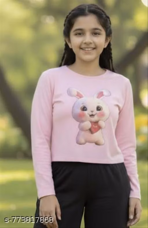 Pink Full Sleeve with (Pink Rabbit design) with black Plazzo