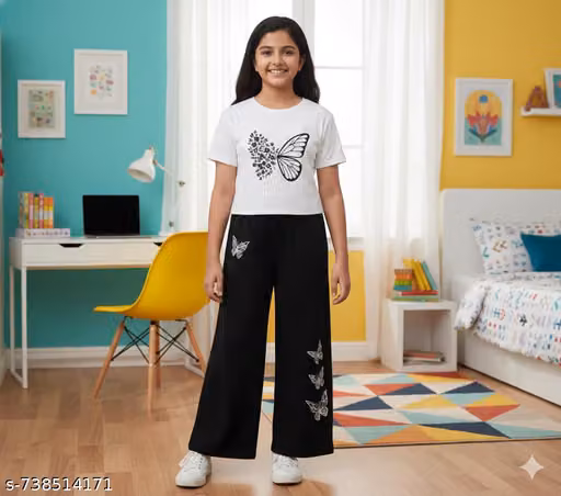 White crop top (Half Butterfly design) with black plazzo