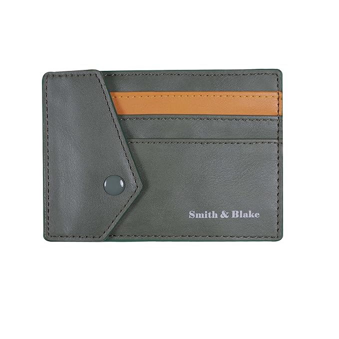 Smith & Blake - Credit Card Holder Wallet for Men and Women -3 ATM Card Slots - Snap Button Pocket - Back Pocket - Green Premium Leatherette - Prospero