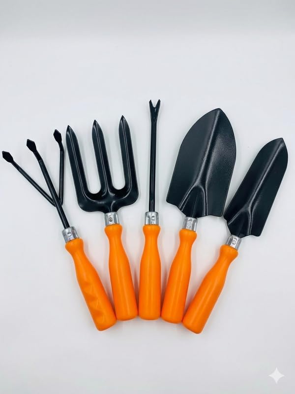 Green Snap Garden Essentials 5-Piece Tool Kit - Impact-Resistant Orange Handles for High Visibility - Multi-Functional Set for Digging, Aerating & Cultivating Garden Beds