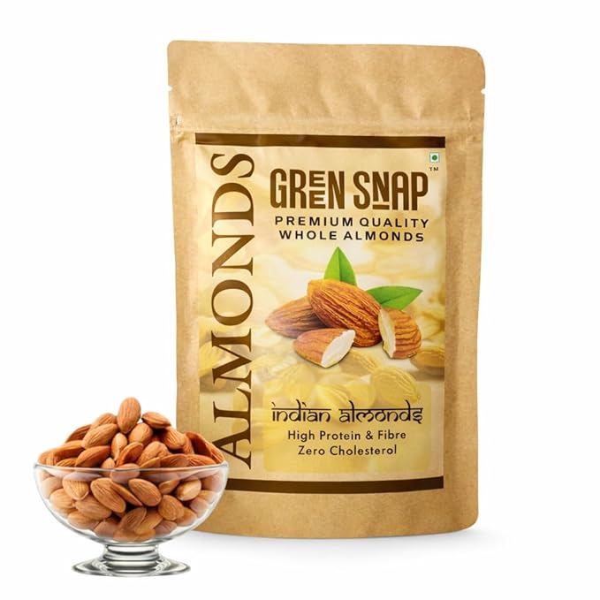 Green Snap Premium California Almonds | Raw, Unsalted, Non-GMO | Healthy Snack & Baking Ingredient | Bag (200Gram)