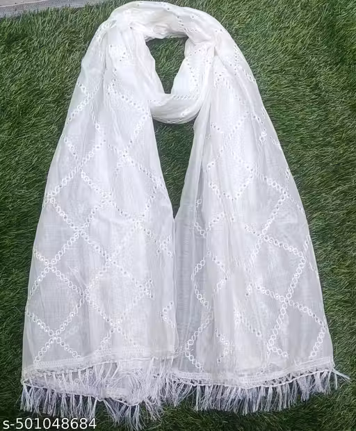White Cotton Embroidery Dupatta Pack of 01