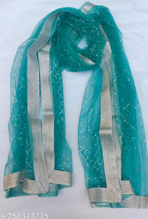 Fabric And Lace Mint Green Net Party & Festive Women's Dupatta Or Chunni Pack Of 01