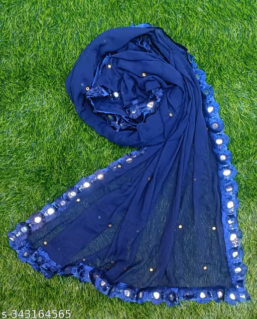 Navy Blue Poly Chiffon Embroidered Dupatta Pack of 01