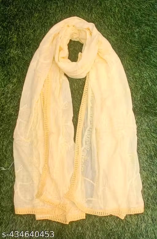 Women's Embellish Cotton Karachi Laced Dupatta (Yellow), Free Size Pack Of 01