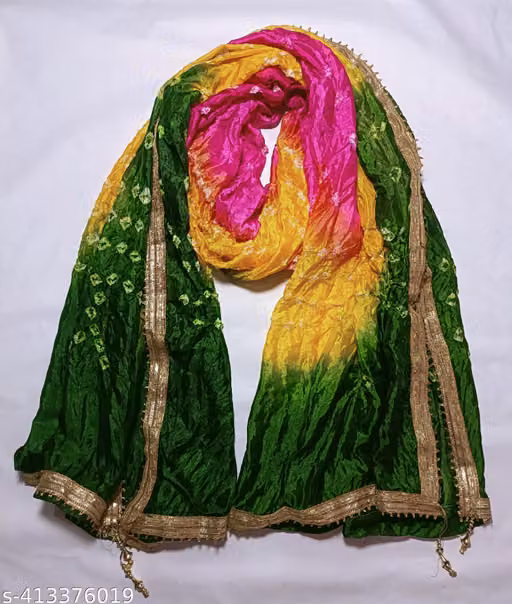 Jaipuri Rajasthani Silk Bandhani Bandhej Multi-Colored Heavy Dupatta with Gota Work Pack Of 01