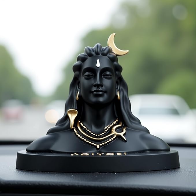 UNOVATE Adiyogi Statue for Car Dashboard, Adiyogi Statue - 5 Inch Shiv Idol | Adiyogi Shiva Idol with Pre-Installed Adhesive Tape | Black Color | Made in India