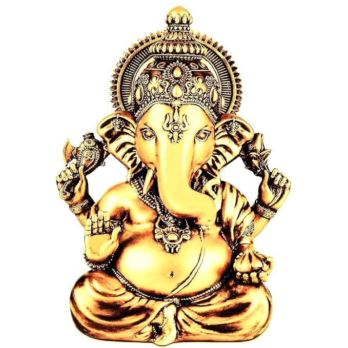 Golden Ganesha Idol | Auspicious Ganesh Murti for Pooja & Home Decor | Lord Vinayaka Statue for Car Dashboard & Gifting