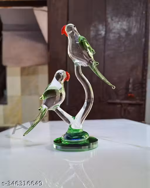 VASUM Decorative Loving Bird Glass Showpiece Duck Pair for Car Dashboard Living Room Table and Gift Item for Home Decor (Green, Clear)