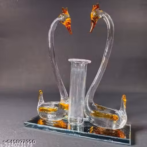ArthaRupa Handmade Crystal Swan Pair with Pen Holder Glass Showpiece for home and office