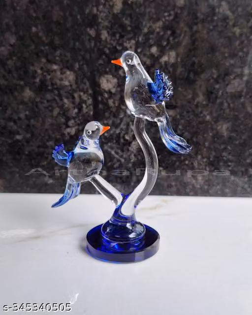 ArthaRupa Glass Tree Loving Birds Decorative Showpiece for Table and Home Decoration (Blue)
