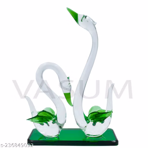 VASUM Decorative Loving Bird Glass Showpiece Duck Pair for Car Dashboard Living Room Table and Gift Item for Home Decor (Green, Clear)