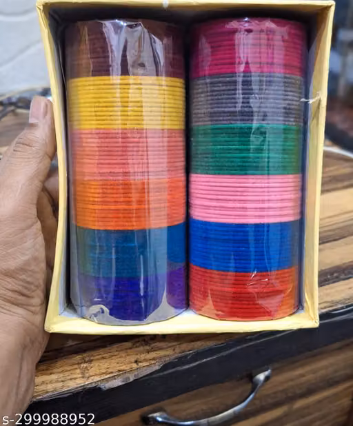 ArthaRupa Non-Precious Metal Base Metal Velvet and Glossy Finished Bangles 12 Colours Metal Bangle Set for Women Ladies and Girls (Pack of 144 Metal Bangles)