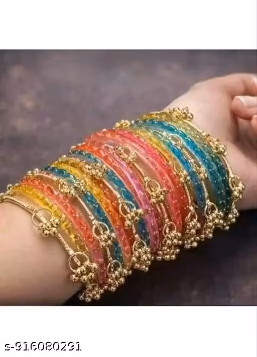 TRENDING KASHIMIRI GHUNGROO WITH RAINDROP BANGLES (LIGHT MULTI COLOR) Set of 20 Bangles