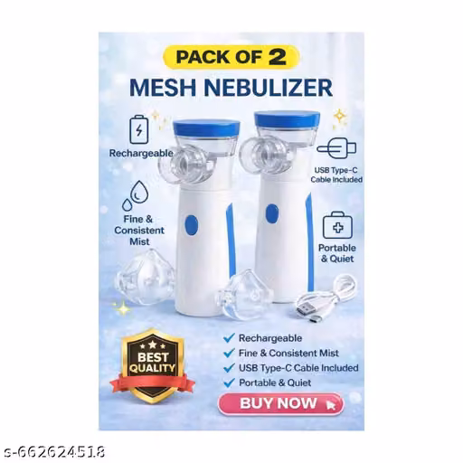 ( PACK OF 2 ) Portable Mesh Nebulizer, Silent and Compact Nebulizer Machine for Adult and Kids, Wireless Vaporizer Machine With Respiratory Mask, Effective for Cough, Asthma, Sinusitis, and Bronchitis, Steam Inhaler for Cold and Cough -Quick Relief and Da