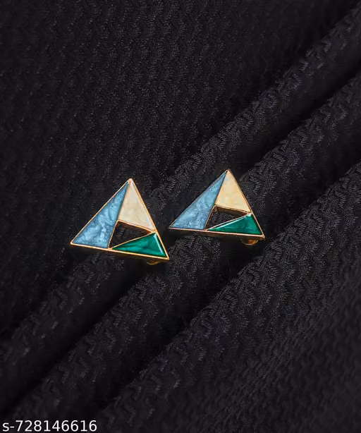 Korean Design Triangle Tricolor Earing Studs