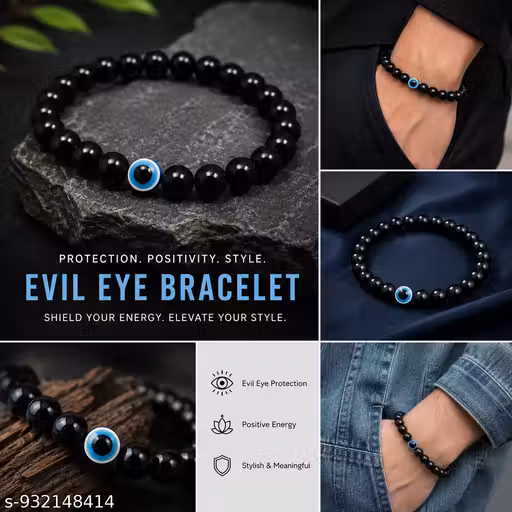 Black Obsidian Evil Eye Healing Stone Bracelet Combo Pack of 2