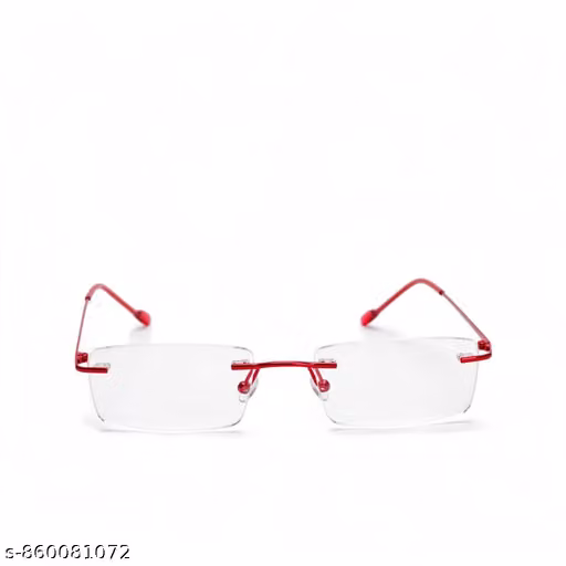 Rimless Rectangle Red Glasses | Lightweight Titanium-Style Metal Frame Anti Glare & Blue Cut Computer Eyewear