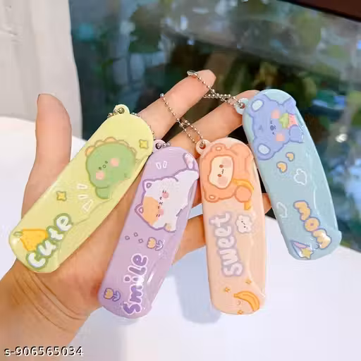 4 Pcs Aesthetic Mini Foldable Pocket Comb Keychain - Colorful Cartoon Animal Hair Grooming Kit for Kids, Best Return Gift for Birthday & School Prizes
