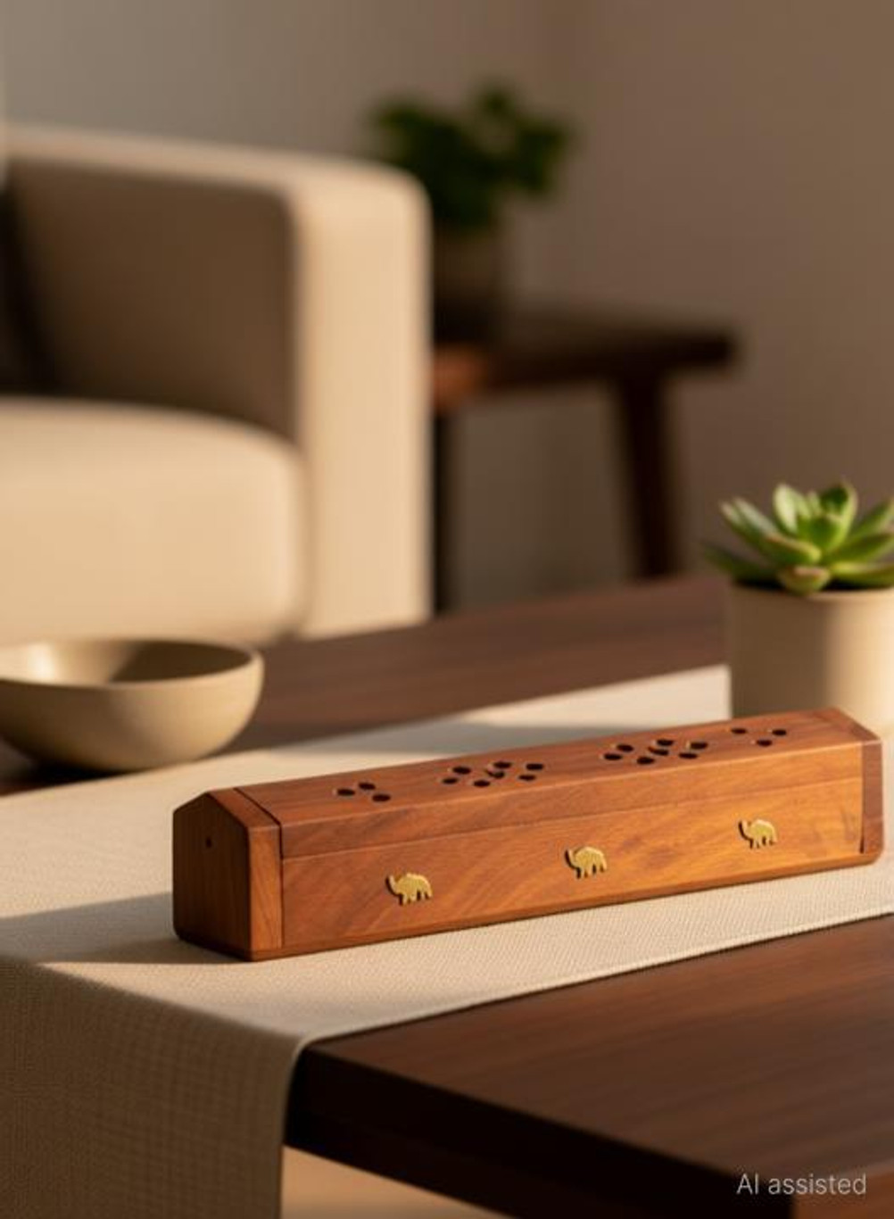 Unique Arts Shoppee Handmade Wooden Incense Sticks Holder Wooden Pyramid Incense Box Fragrance Stand Wooden Incense Holder (Beige)
