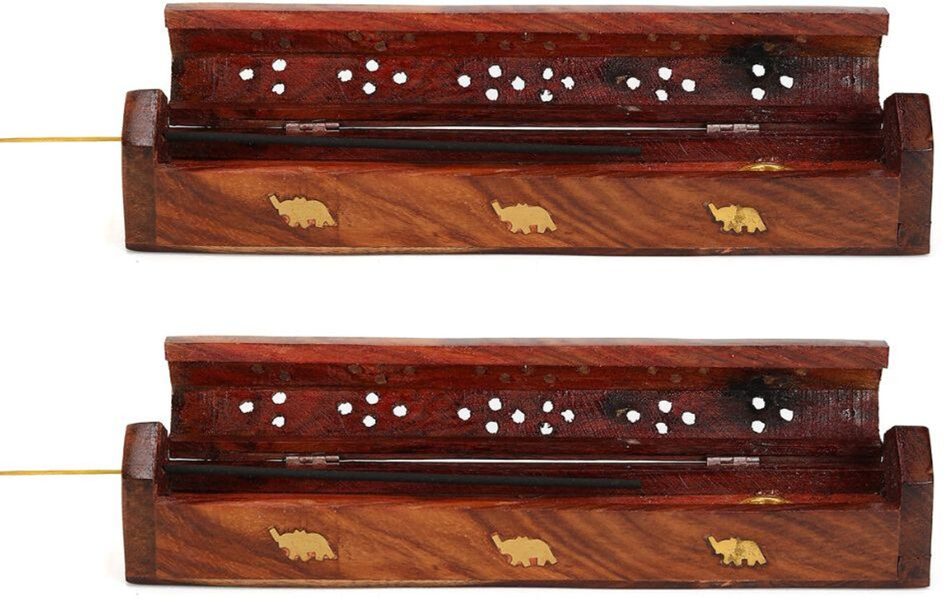 DigiRake Sheesham Wood Agarbatti Incense Stand (Pack of 2), Agarbatti Stick Holder Wooden Incense Holder Set (Brown)