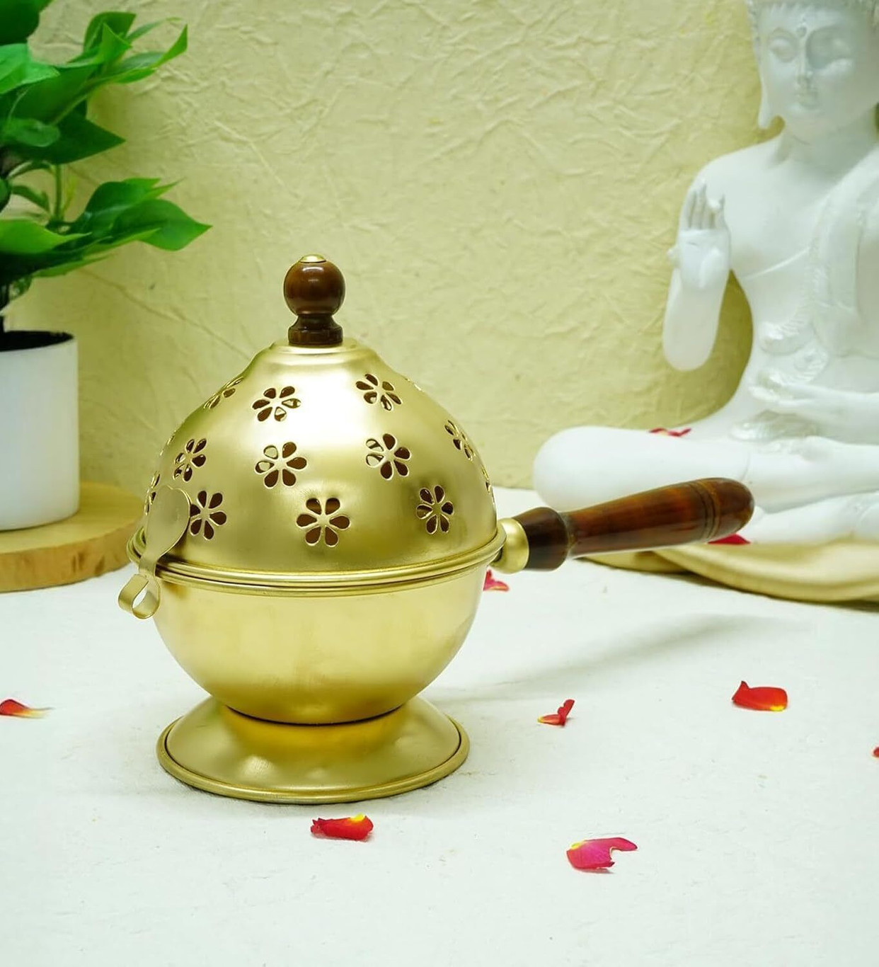 AR Impex Metal Loban Dhoop Dani/Dhoop Dani Stand Burner for Home Office Temple Puja Brass Incense Holder (Gold, Pack of 1)